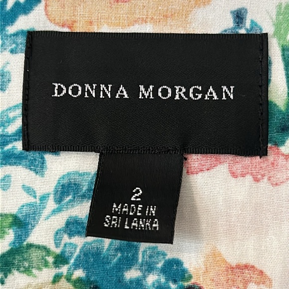 Donna Morgan Watercolor Print Ruffle Neck Tiered Dress w Pockets & Ruffle Hem - Picture 4 of 16